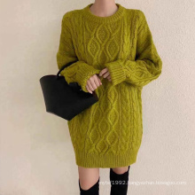 Fashion Winter Autumn pullover crew neck Winding long womens sweater dresses 2018